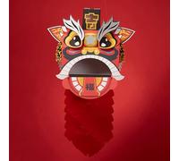 Xiuganpo Cabeza de Danza del León Chino, Ensamblaje de Bricolaje, Lindo Modelo de Artesanía de Papel para Fiestas de Cumpleaños de Niños, 1 Unidad (Rojo)