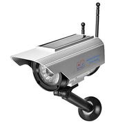 Xiuganpo Cámara de Seguridad Falsa con Energía Solar para Exteriores con Luz LED para Supermercados, Hoteles y Oficinas - Cámara Tipo Simula Plateada