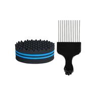 Xiuganpo Cepillo de Esponja para el Cabello, Rastas y Giros Rápidos y Fáciles, Herramienta de Peinado de Doble Cara, Peine Afro con Orificio Grande Púa de Metal para Cabello Afro Rizado, Uso en (BLUE)