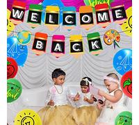 Xiuganpo Decoraciones de Fiesta de Regreso a la Escuela, Cartel Colgante Colorido, Globos, Adornos para Pastel, Conjunto para Decoraciones de Aula DIY