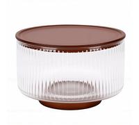 Xiuganpo Ensaladera de Vidrio con Diseño Acanalado, Tazón Grande Multiusos con Tapa y Base de Madera para Ensaladas, Pastas, Frutas, Cenas Familiares, Fiestas, 6.89x4.72x4.13in (S)