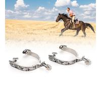 Xiuganpo Espuelas Ecuestres de Acero Inoxidable para Caballos Decoradas con un Exquisito Patrón, Estilo Vaquero Occidental para Entrenamiento de Caballos, Doma y Entretenimiento, Juego de 2 Espuelas