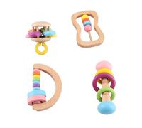Xiuganpo Juego de Sonajeros de Madera para Bebés, 4 Uds., Juguetes de Agarre de Colores Brillantes para el Aprendizaje Temprano, Niños Recién Nacidos, Hechos de Madera de Haya de Primera Calidad
