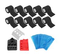 Xiuganpo Juego de Suministros para Tatuajes con 10 Rollos de Vendas Elásticas, 200 Fundas para Bolígrafos de Tatuaje Azules, 3 Portavasos para Tinta para Artistas Profesionales del Tatuaje (BLACK)