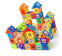 Xiuganpo Juguete de Bloques de Construcción para Niños Pequeños, Casa Grande en 3D, Juego Educativo con 140 Bloques y 46 Tableros de Ventanas (Bloque de construcción de 240 Piezas con Tablero)
