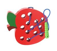 Xiuganpo Juguete para Enhebrar Cordones de Madera para Educación Temprana, Juego de Viaje Ligero, Compacto y Duradero para Niños, Hecho de Madera Lisa (Patrón de Manzana)
