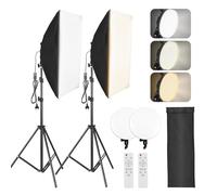 Xiuganpo Kit de Softbox de Iluminación Profesional con Softbox de 50x70 Cm *2 + Luz LED Bicolor de 80 W *2 + Soportes de Luz de Metal * + Control Remoto * para Retratos de Estudio y Grabación de (UE)