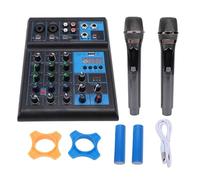 Xiuganpo Mezclador de Profesional de 4 Canales con Micrófonos Inalámbricos Duales para Transmisión en, Grabación, Karaoke y Actuaciones de DJ, USB, Bluetooth, Alimentación Fantasma y