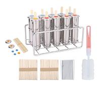 Xiuganpo Moldes para Paletas de Acero Inoxidable, 6 Máquinas para Hacer Helados de Metal con 20 Palos de Madera y Kit de Limpieza, Moldes para Paletas Ecológicos Reutilizables para Niños