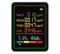 Xiuganpo Monitor de Calidad del Aire 6 en 1, CO2 TVOC HCHO PM2.5 Medidor de Temperatura y Humedad con Pantalla a Color HD Retroiluminada para el Hogar, Oficina, Detector de Detección de Calidad del