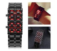 Xiuganpo Reloj de Pulsera de Moda con Pantalla de Iluminación LED, Reloj Electrónico para Estudiantes, Parejas, Acero Duradero (Negro con luz roja)