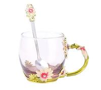 Xiuganpo Set de Regalo de Taza de Vidrio con Cuchara, Paño de Limpieza, Hermoso Empaque, para Navidad y San Valentín, 21.2-21.6 Oz (Crisantemo Verde 320ML)
