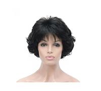 xiuling4568 Frauen Haare - Peluca corta rizada ondulada con flequillo de pelo sintético para mujer, extensiones de cabello (color negro)