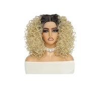 xiuling4568 Frauen Haare - Peluca de pelo corto afro rizado de 16 pulgadas, 13 x 4 x 1 pulgadas, pelucas sintéticas de encaje frontal para mujer, extensiones de cabello (rubio)