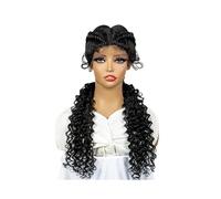 xiuling4568 Frauen Haare - Pelucas trenzadas sin nudos de 30 pulgadas para mujeres negras, peluca sintética negra con encaje frontal para mujer, extensiones de cabello (color negro)