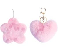 XIUNYIE 2 Unidades Llavero Angel Cálido Corazón Ros Estrella para Mujeres Niñas Suave Peluche Colgante Bolso Mochila Adorno Dulce Amor, Rosa