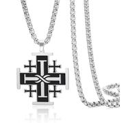 XIUNYIE Collar Cruz de Jerusalén de Acero Inoxidable Cruzado Colgante para Mujeres Hombres Cruces Religiosas Amuleto Medieval Bautizo Joyería Regalo 148, Negro