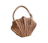 XIUsheUA Bolsa de Mensajero pequeña con Cadena en Forma de Concha, Bolso de Paja portátil for Vacaciones en la Playa, Tejido de ratán, Hombro ins para Playa, Excursiones(Beige Brown 2)
