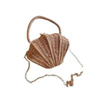 XIUsheUA Bolsa de Mensajero pequeña con Cadena en Forma de Concha, Bolso de Paja portátil for Vacaciones en la Playa, Tejido de ratán, Hombro ins para Playa, Excursiones(Paper Brown 1)