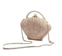 XIUsheUA Bolsa de Mensajero pequeña con Cadena en Forma de Concha, Bolso de Paja portátil for Vacaciones en la Playa, Tejido de ratán, Hombro ins para Playa, Excursiones(Rattan)