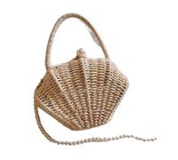 XIUsheUA Bolsa de Mensajero pequeña con Cadena en Forma de Concha, Bolso de Paja portátil for Vacaciones en la Playa, Tejido de ratán, Hombro ins para Playa, Excursiones(Paper Beige 2)