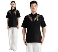 XIUsheUA Camiseta de Kung Fu for Hombre y Mujer, Ropa de Manga Corta de Artes Marciales, Uniforme clásico, Ropa de Tai Chi para Tai Chi, Artes Marciales(Black,M)