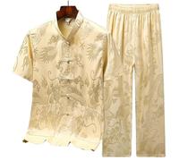XIUsheUA Chaqueta de Kung Fu for Hombre, Ropa Tradicional de Lino, Top Hanfu, Traje Tang de Manga Larga, Camisa de Kung Fu, cárdigan, Abrigo para Tai Chi, Artes Marciales(Beige,44)