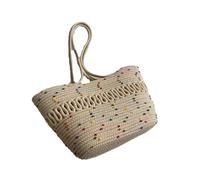 XIUsheUA Kits de Tejido, Bolso de Playa de Tela Caqui, Gran Capacidad, Hecho a Mano, Paja, Bolsa de Ocio for Vacaciones de Verano, Bolsos de Mujer, Bolsas de Compras para Playa, Excursiones(B)