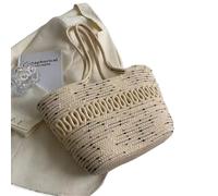 XIUsheUA Kits de Tejido, Bolso de Playa de Tela Caqui, Gran Capacidad, Hecho a Mano, Paja, Bolsa de Ocio for Vacaciones de Verano, Bolsos de Mujer, Bolsas de Compras para Playa, Excursiones(C)