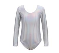 XIUsheUA Maillot de Danza Body de Gimnasia Transpirable for niñas de Color sólido Ropa de Baile de Ballet Brillante Colorida de Manga Larga Maillot Danza Mujer(Grey,110)