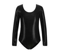 XIUsheUA Maillot de Danza Body de Gimnasia Transpirable for niñas de Color sólido Ropa de Baile de Ballet Brillante Colorida de Manga Larga Maillot Danza Mujer(Black,110)