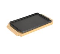 XIUsheUA Placa de hierro para filetes Plato rectangular de hierro fundido for barbacoa restaurante, plato for carne caliente con base madera, bandeja for pescado a la parrilla Teppanyaki(L)
