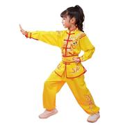 XIUsheUA Ropa de Tai Chi Wushu, Traje de Artes Marciales, Uniforme de Kung Fu, Conjunto de Kungfu Vintage con Estampado de dragón Wing Chun para Tai Chi, Artes Marciales(Yellow Long Sleeved,160)