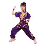 XIUsheUA Ropa de Tai Chi Wushu, Traje de Artes Marciales, Uniforme de Kung Fu, Conjunto de Kungfu Vintage con Estampado de dragón Wing Chun para Tai Chi, Artes Marciales(Purple Short Sleeve,140)