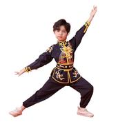 XIUsheUA Ropa de Tai Chi Wushu, Traje de Artes Marciales, Uniforme de Kung Fu, Conjunto de Kungfu Vintage con Estampado de dragón Wing Chun para Tai Chi, Artes Marciales(Black Long Sleeved,140)
