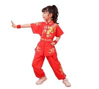 XIUsheUA Ropa de Tai Chi Wushu, Traje de Artes Marciales, Uniforme de Kung Fu, Conjunto de Kungfu Vintage con Estampado de dragón Wing Chun para Tai Chi, Artes Marciales(Red Short Sleeved,150)