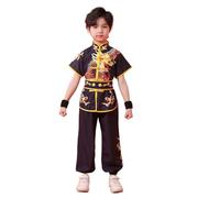 XIUsheUA Ropa de Tai Chi Wushu, Traje de Artes Marciales, Uniforme de Kung Fu, Conjunto de Kungfu Vintage con Estampado de dragón Wing Chun para Tai Chi, Artes Marciales(Black Short Sleeved,140)