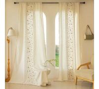 XIUWOUG 1Panel de Lino con borlas,Cortina Bordada con Estampado de Flores,Cortina Semitransparente con Bolsillo para Ventana,Panel para Dormitorio y Sala de Estar,C,140cm×260cmL1P