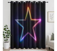 XIUWOUG Cortina Dormitorio Opaca Negra con Estampado de Estrellas de Cinco Puntas y Líneas de Colores, Cortinas Térmicas con Ojales para Habitación de Niños y Niñas, Salón,M,225x260H cm (2 Panels)