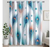XIUWOUG Cortina Opaca Blanca con Estampado de Plumas de Pavo Real Azules, Cortinas con Ojales Térmicas para Dormitorio y Salón, L 75 x H 166, 2 Piezas, Decoración del Hogar,D,225x240H cm (2 Panels)
