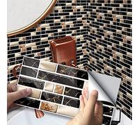 XIUWOUG Mármol Azulejos Adhesivos Baño, Azulejos para Pared de Cocina PVC Adhesivos Pegatinas Baldosas, Impermeable, PVC 8x4 in,54 Pieces,Gold Black Marble