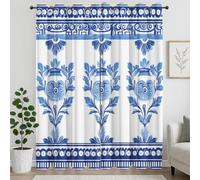 XIUWOUG Tenda Motivo Floreale BLU e Bianco, Tende Oscuranti Camera da Letto, Termiche con Occhielli Decorazione Finestra, Tende Opaque Camera da Letto e Soggiorno 2 Pezzi,L,200x260H cm (2 Panels)