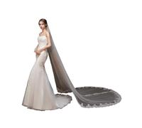 XIUWOUG Velo de Novia de una Sola Capa Malla de Encaje Suave Tul Bordado de Encaje Largo con Peine Catedral Accesorios Nupciales, 3m,Blanca,3 * 3m