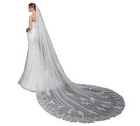 XIUWOUG Velo de Novia Largo Simple para Mujer Tul Redondo de una Sola Capa Boda Vails Catedral Encaje con Peine Longitud del Piso Elegante y Suave 118 Pulgadas,Blanca,3 * 3M