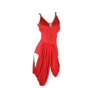 XIUWOUG Vestido de Baile Latino con Flecos para Mujer Vestidos Profesionales sin Mangas con Tirantes Samba Cha Cha Competición Trajes de Baile de Salón,Rojo,L