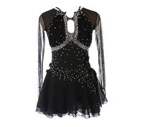 XIUWOUG Vestido Patinaje Artistico Niña Mujer Negro Manga Larga Rhinestone Floral Mallot Maillot Gimnasia Ritmica Brillante de Danza Ballet,Negro,L