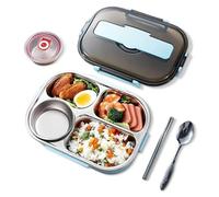 Xiuyer Fiambrera, Fiambrera acero Inoxidable con 3 Compartimentos y Cuchara Tenedor, Lunch Box para Microondas y Lavavajillas, Loncheras para Adultos Niños Escuela Trabajo(Azul)