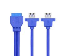 xiwai Cable de extensión de transferencia de datos de doble puerto USB 3.0 tipo panel hembra tipo A a placa base, 20 pines, 19 pines, 5 Gbps, 50 cm, color azul