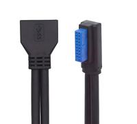 xiwai Cable de extensión USB 3.0 de perfil bajo en ángulo recto de 5 Gbps, 20 pines, 19 pines, macho a hembra, para placa base, 24 cm