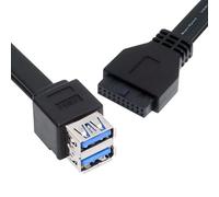 xiwai Cable de placa base apilable USB 3.0 hembra tipo A de doble puerto tipo DIP a 20 pines y 19 pines con patas fijas, 50 cm, color negro